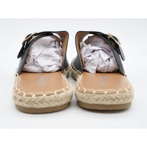 Weeboo Sandals Womens 6.5 Black Faux Leather Flat Espadrille Slides Adjustable - Picture 9 of 10